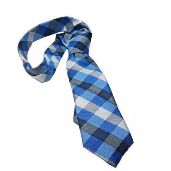 Nautica Tie Handkerchief Set Blue Black White Checker Design Pattern NWOT - Picture 1 of 4